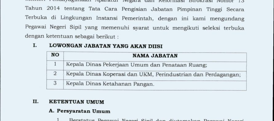 SELEKSI TERBUKA JABATAN PIMPINAN TINGGI PRATAMA, ESELON II.B PEMERINTAH- KABUP,ATEN-OGAN K0MERING ULU SELATAN