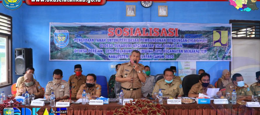 ASISTEN II BIDANG EKONOMI DAN PEMBANGUNAN HADIRI SOSIALISASI LANJUTAN RENCANA PERLUASAN PEMBANGUNAN BENDUNGAN TIGA DIHAJI DI DESA PERE’AN DAN DESA SELABUNG BELIMBING JAYA KECAMATAN MEKAKAU ILIR