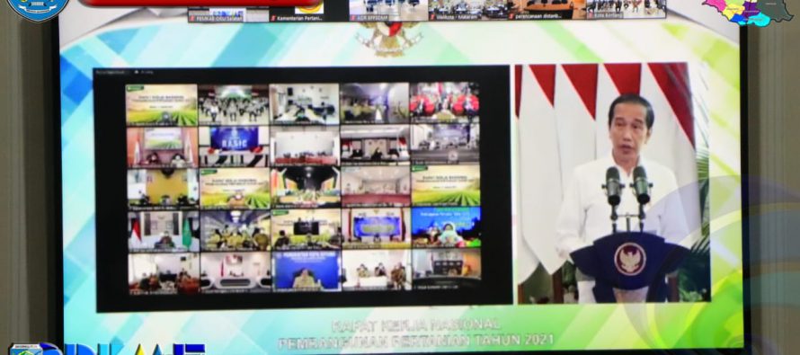 PEMERINTAH KABUPATEN OKU SELATAN IKUTI RAKERNAS PEMBANGUNAN PERTANIAN TAHUN 2021 BERSAMA PRESIDEN RI JOKO WIDODO MELALUI VIRTUAL.