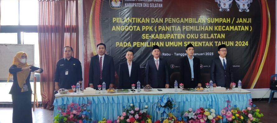 ASISTEN I HADIRI PELANTIKKAN PPK SE- KABUPATEN OKU SELATAN PADA PEMILIHAN UMUM SERENTAK TAHUN 2024.