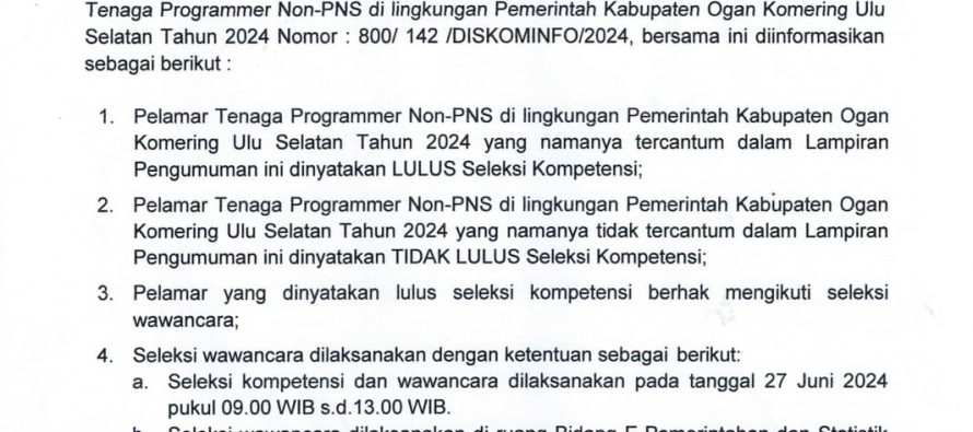 PENGUMUMAN HASIL SELEKSI KOMPETENSI