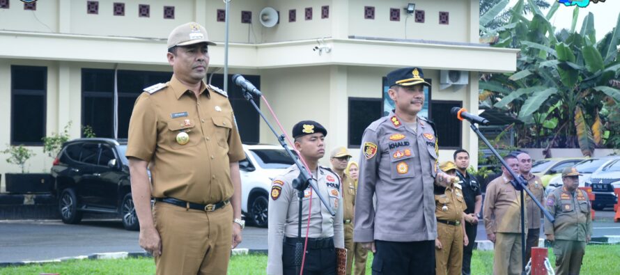 JALIN SINERGITAS UNTUK TINGKATKAN KEAMANAN DAN KETERTIBAN MASYARAKAT, BUPATI OKU SELATAN PIMPIN APEL PAGI BERSAMA JAJARAN POLRES OKU SELATAN