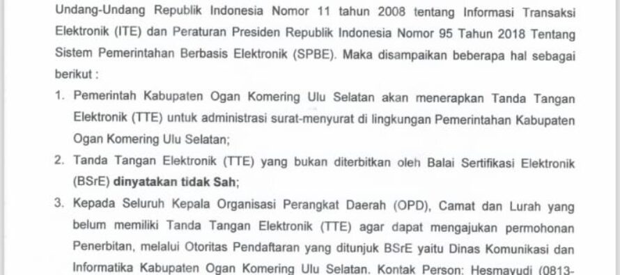 SURAT EDARAN NOMOR 046/149/DISKOMINFO/2024 TENTANG TANDA TANGAN ELEKTRONIK